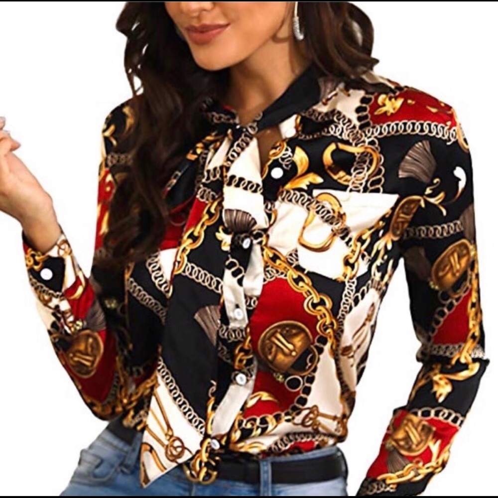 Women’s chain print long sleeve blouse
